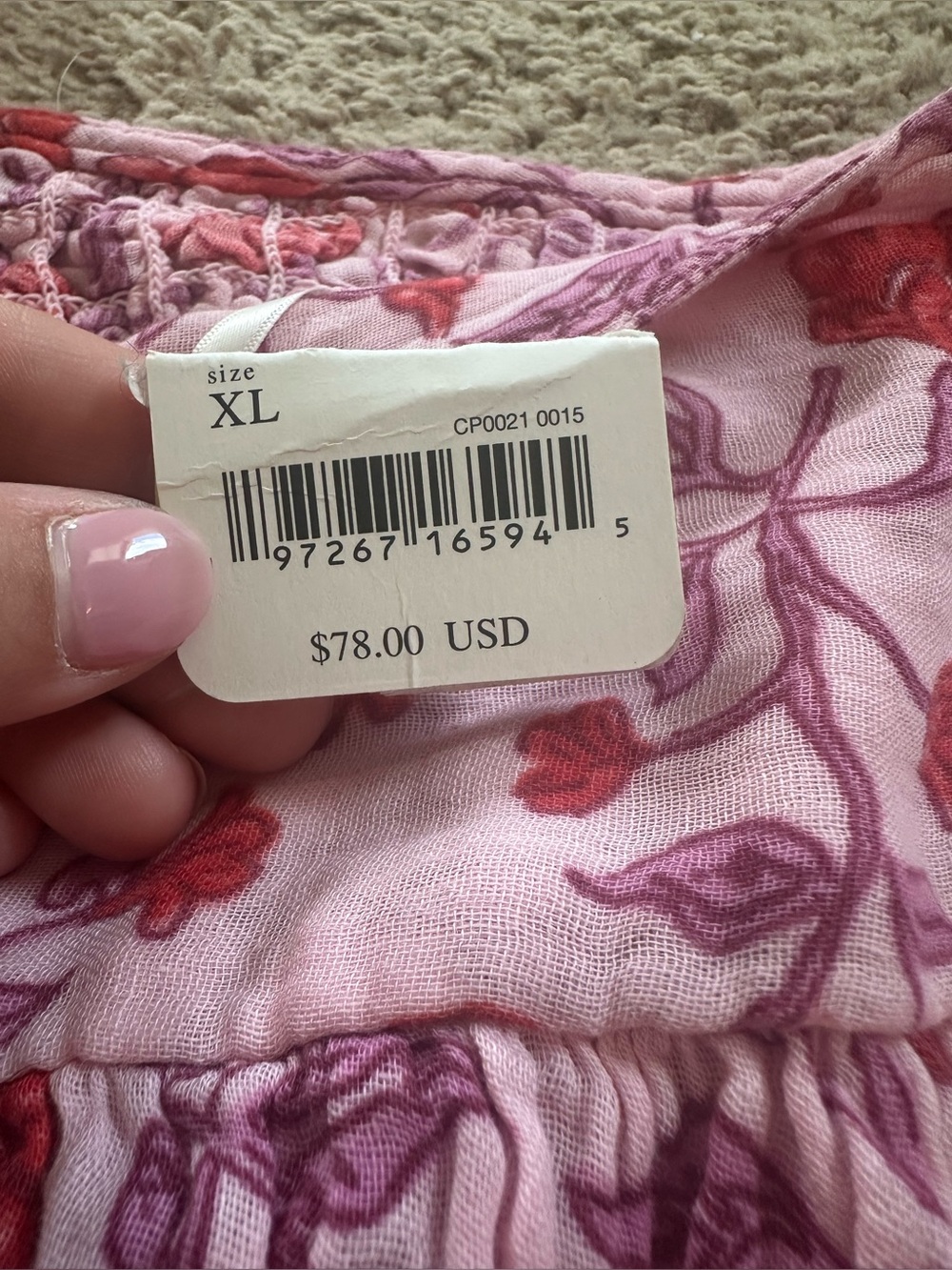 Free People Floral Smocked Pink Tank Top with Ruffle Straps. - Picture 3 of 4